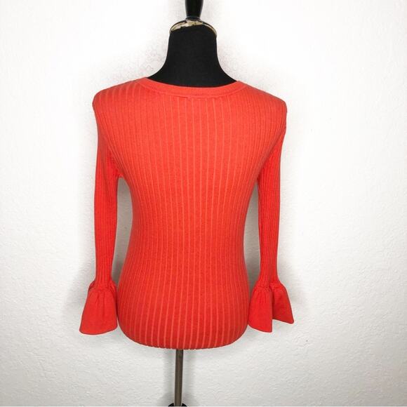 Cabi bright orange trumpet sleeve ribbed snap front cardigan size Small #5285 - Picture 13 of 14